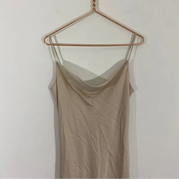 Loft NWT Small Champagne Beige Satin Silky Slip Midi Dress Draped Neck‎ - Picture 4 of 14